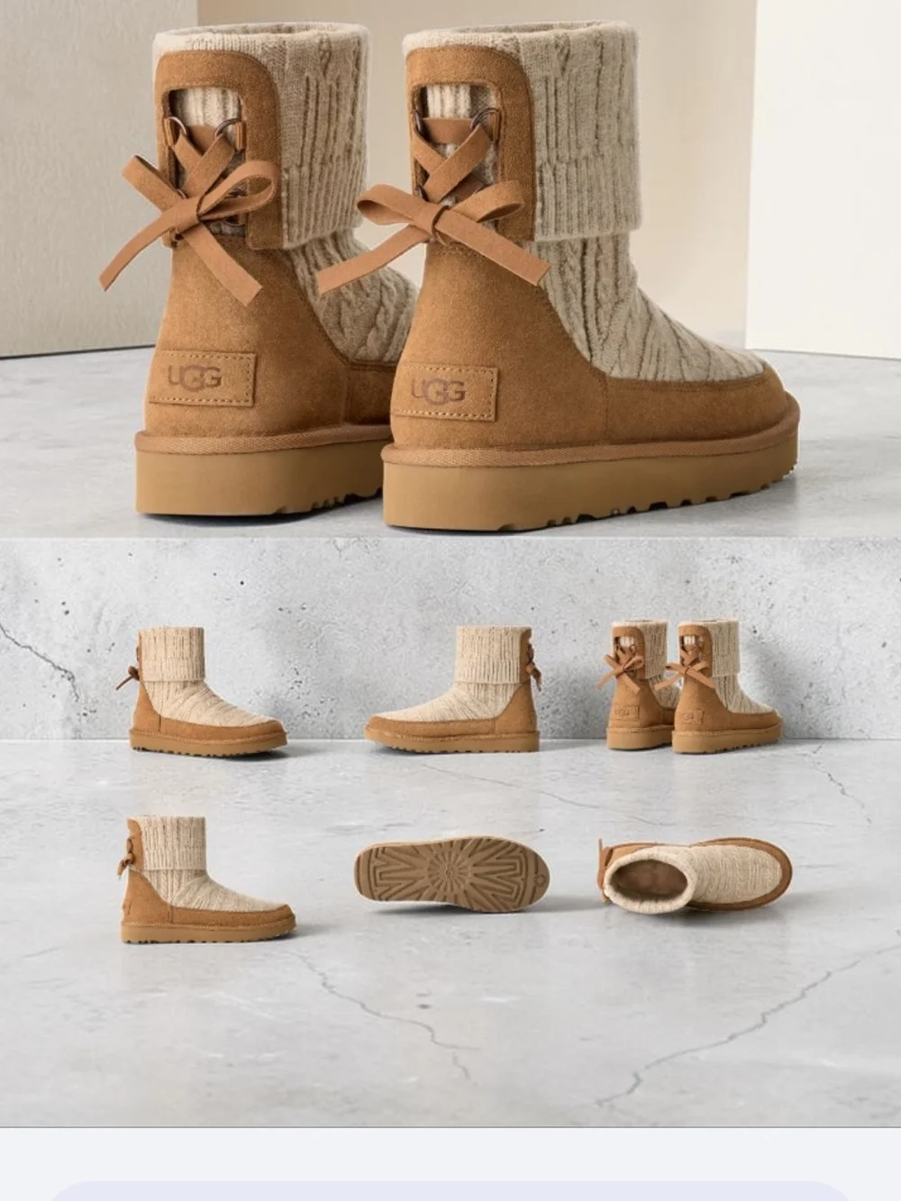 UGG W Classic Mini Cabelle Knit Boots- Chestnut-Size-9